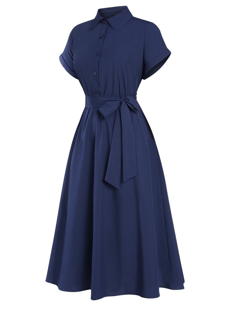 [Vorverkauf] 1950er Solide Flügelärmel Knöpfen Hemdkleid