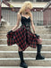 Schwarz 1970er Gingham Plaid Schaukelkragen Kleid