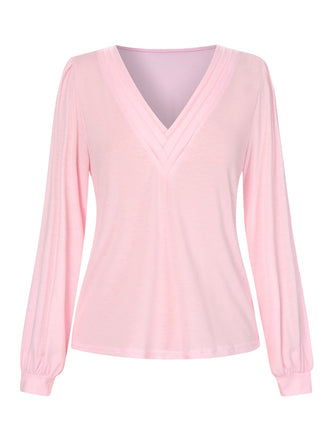 Rosa 1930er V-Ausschnitt Laternenärmel Top