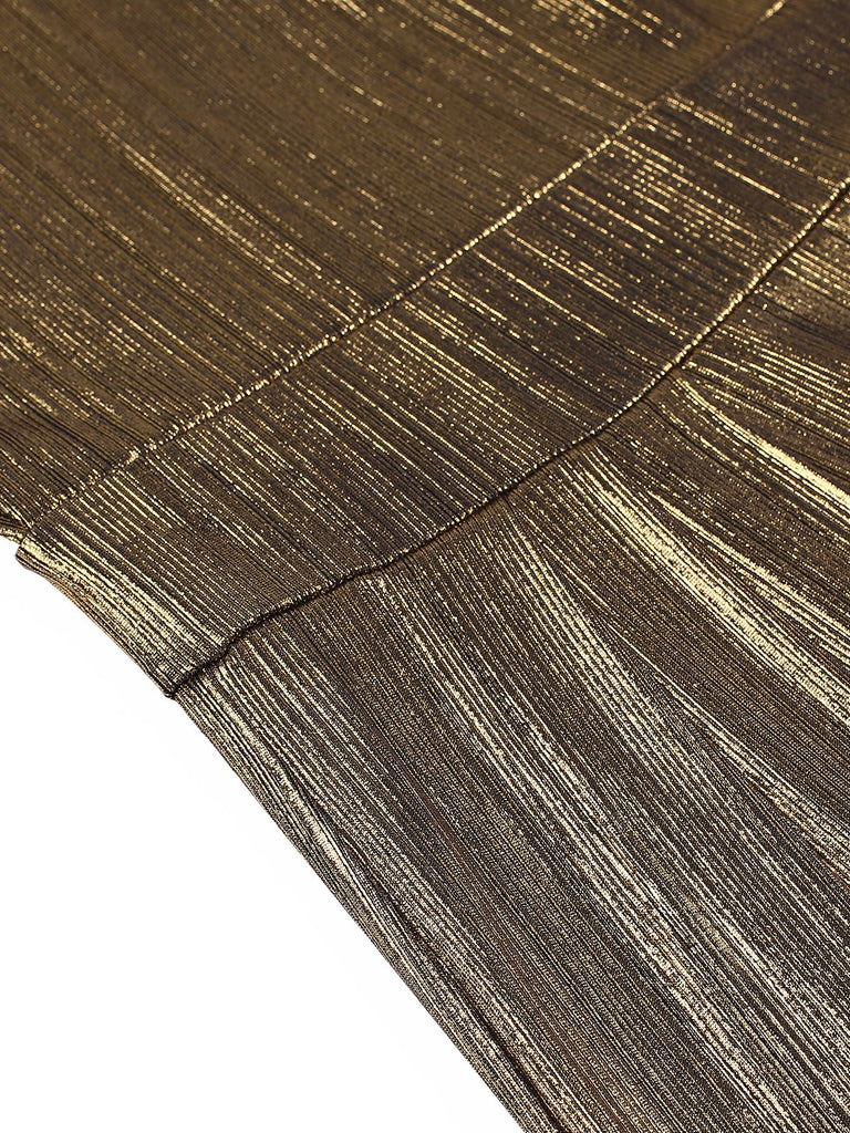 Disco outfit Metallic Gold 1980er Wasserfallkragen Spaghetti Träger Jumpsuit