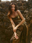 Disco outfit Metallic Gold 1980er Wasserfallkragen Spaghetti Träger Jumpsuit