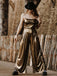 Disco outfit Metallic Gold 1980er Wasserfallkragen Spaghetti Träger Jumpsuit