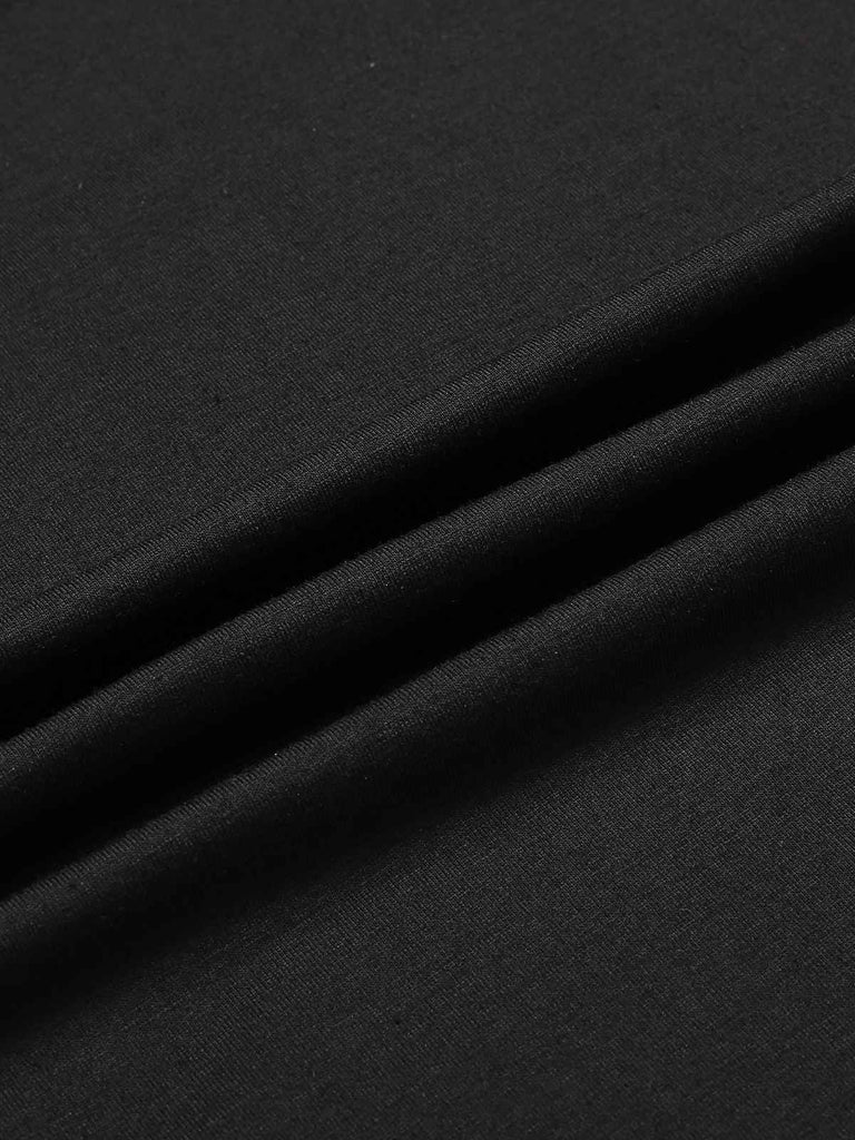 Schwarz 1930er Gothic Morticia Addams Dolman-Ärmel Fischschwanz Kleid