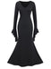 Schwarz 1930er Gothic Morticia Addams Dolman-Ärmel Fischschwanz Kleid