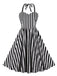 Schwarz 1950er Vertical Streifen Halter Kleid