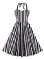Schwarz 1950er Vertical Streifen Halter Kleid