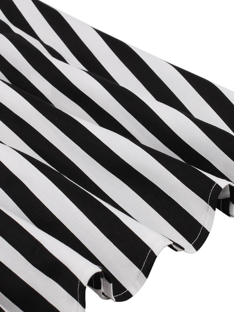 Schwarz 1950er Vertical Streifen Halter Kleid