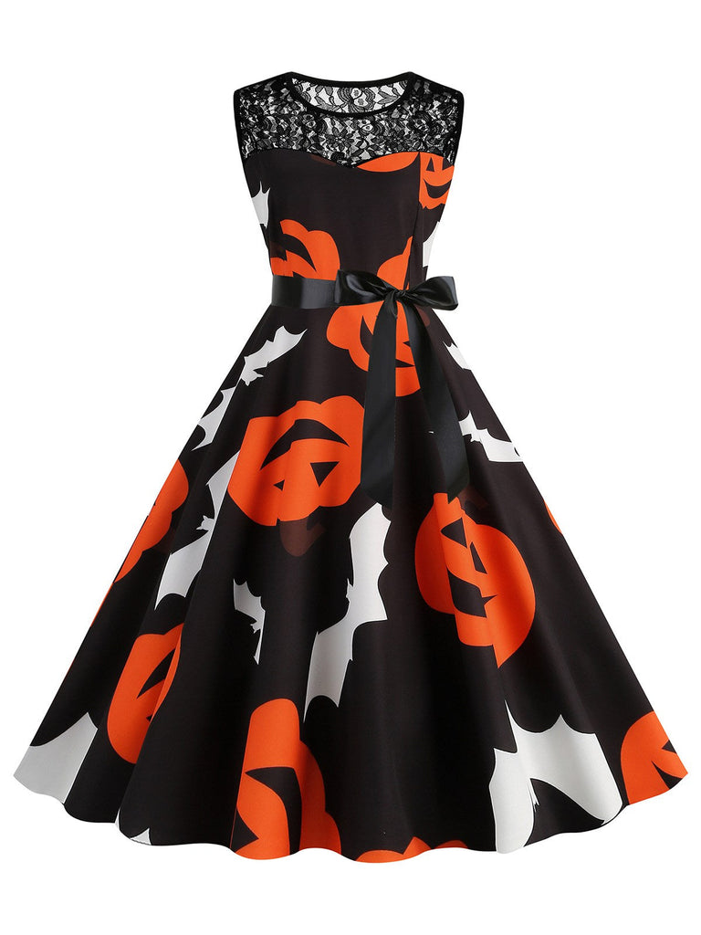 1950er Halloween Spitze Patchwork Sleeveless Kleid