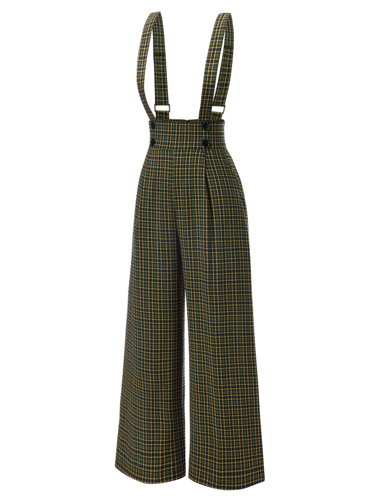 Grau 1940er Glen Plaid Geknöpft Overall Hose