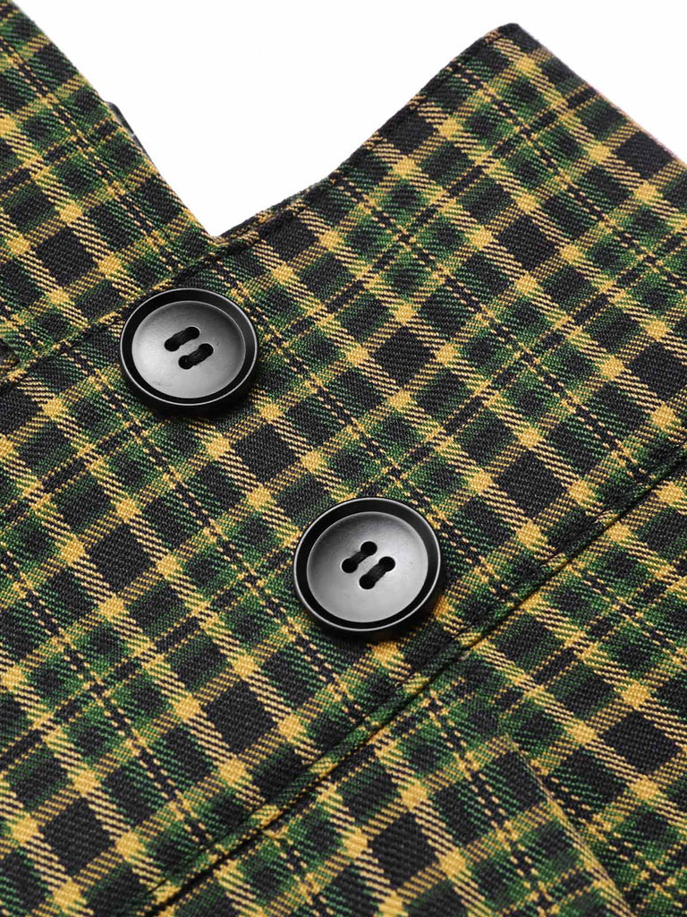 Grau 1940er Glen Plaid Geknöpft Overall Hose