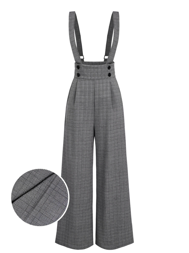 [Vorverkauf] Grün 1940er Glen Plaid Geknöpft Overall Hosen