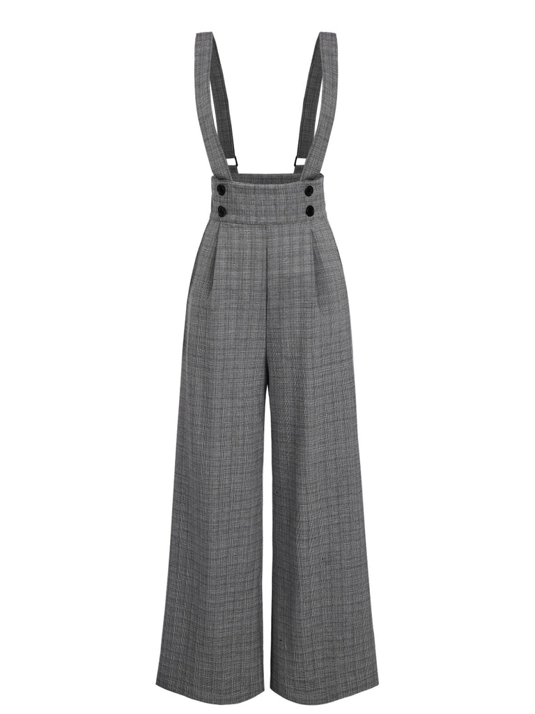[Vorverkauf] Grün 1940er Glen Plaid Geknöpft Overall Hosen