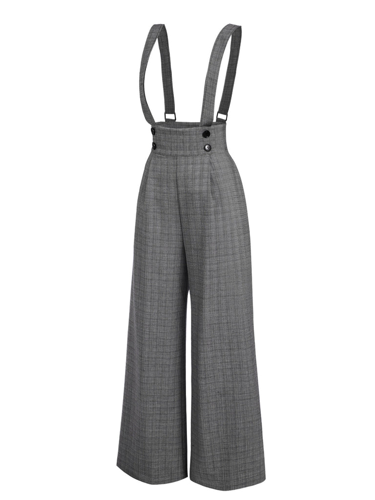 [Vorverkauf] Grün 1940er Glen Plaid Geknöpft Overall Hosen