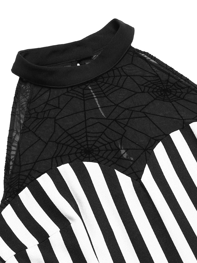 Schwarz 1930er Beetlejuice Kostüm Spinnennetz Streifen Fischschwanz Kleid