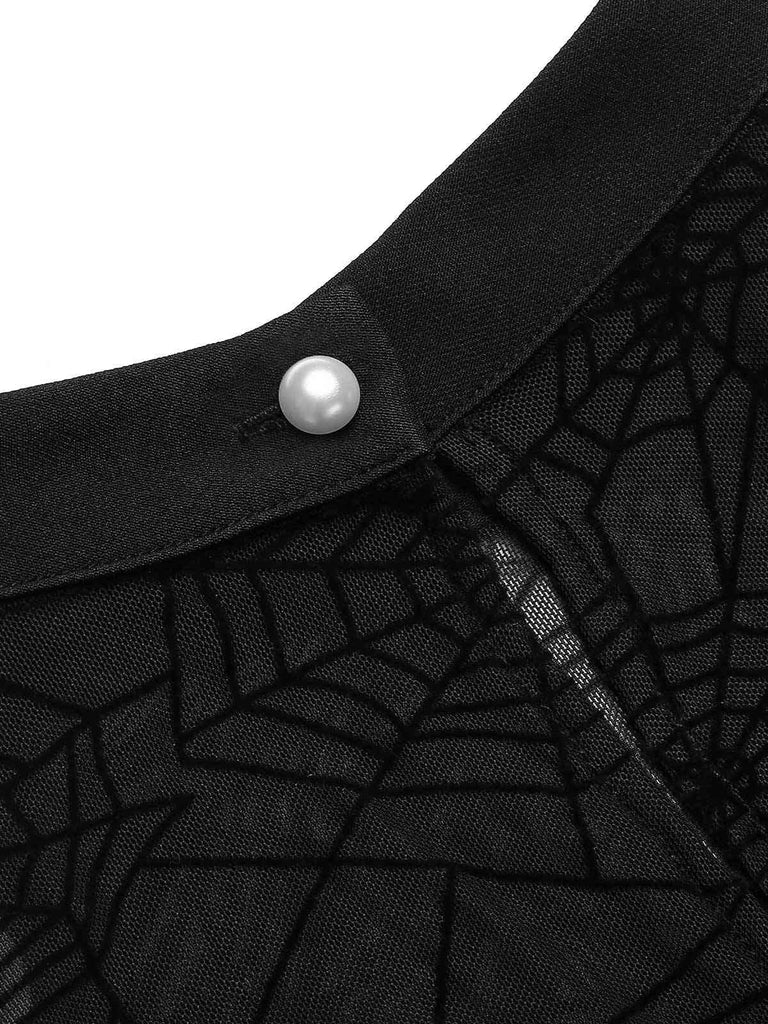 Schwarz 1930er Beetlejuice Kostüm Spinnennetz Streifen Fischschwanz Kleid