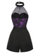 Schwarz 1950er Halloween Spinnennetz Masche Halter Romper
