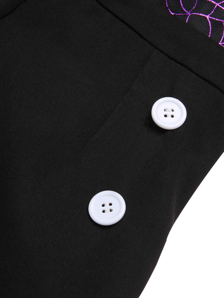 Schwarz 1950er Halloween Spinnennetz Masche Halter Romper