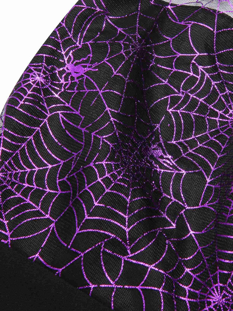 Schwarz 1950er Halloween Spinnennetz Masche Halter Romper