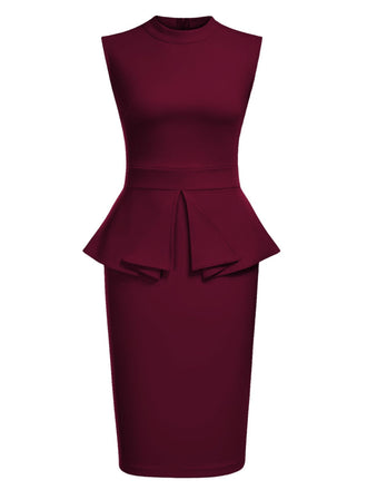 Weinrotes 1960er Rundhals Patchwork Wickel Ärmelloses Kleid