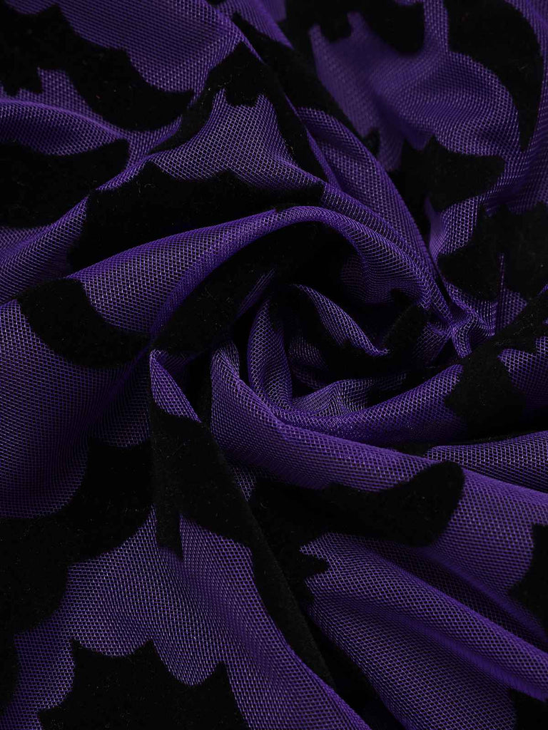 Lila 1960er Fledermäuse Masche Glockenärmel Kleid