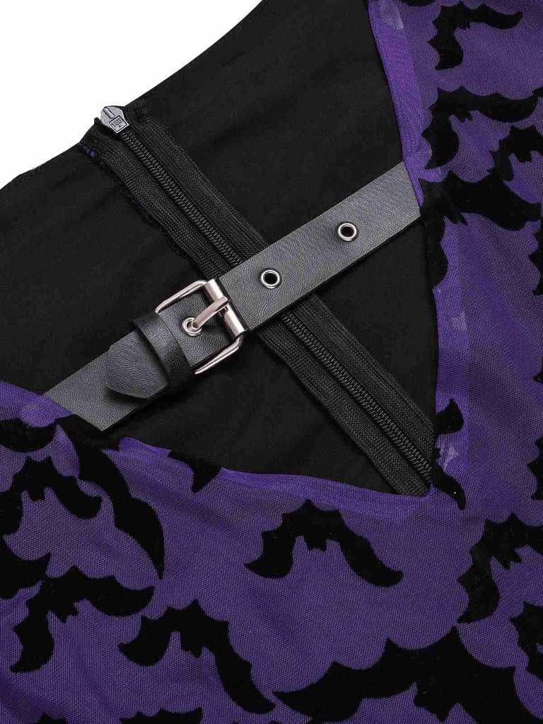 Lila 1960er Fledermäuse Masche Glockenärmel Kleid