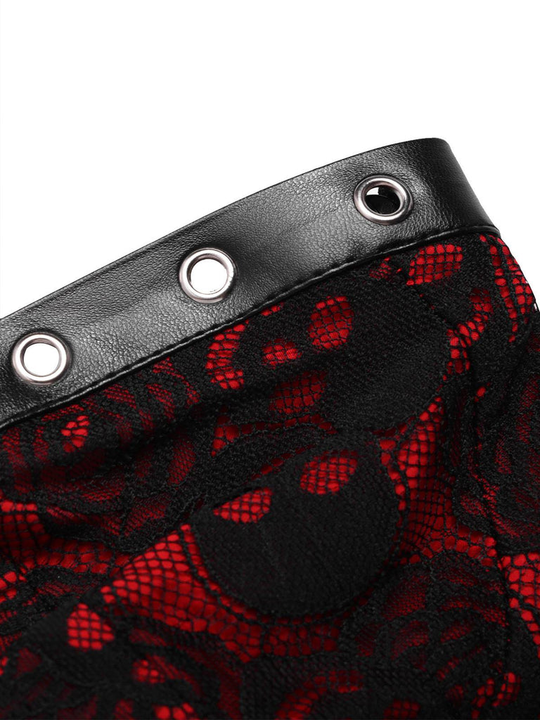 [Vorverkauf] Rot 1970er Gothic Schädel Halter Bleistift Kleid