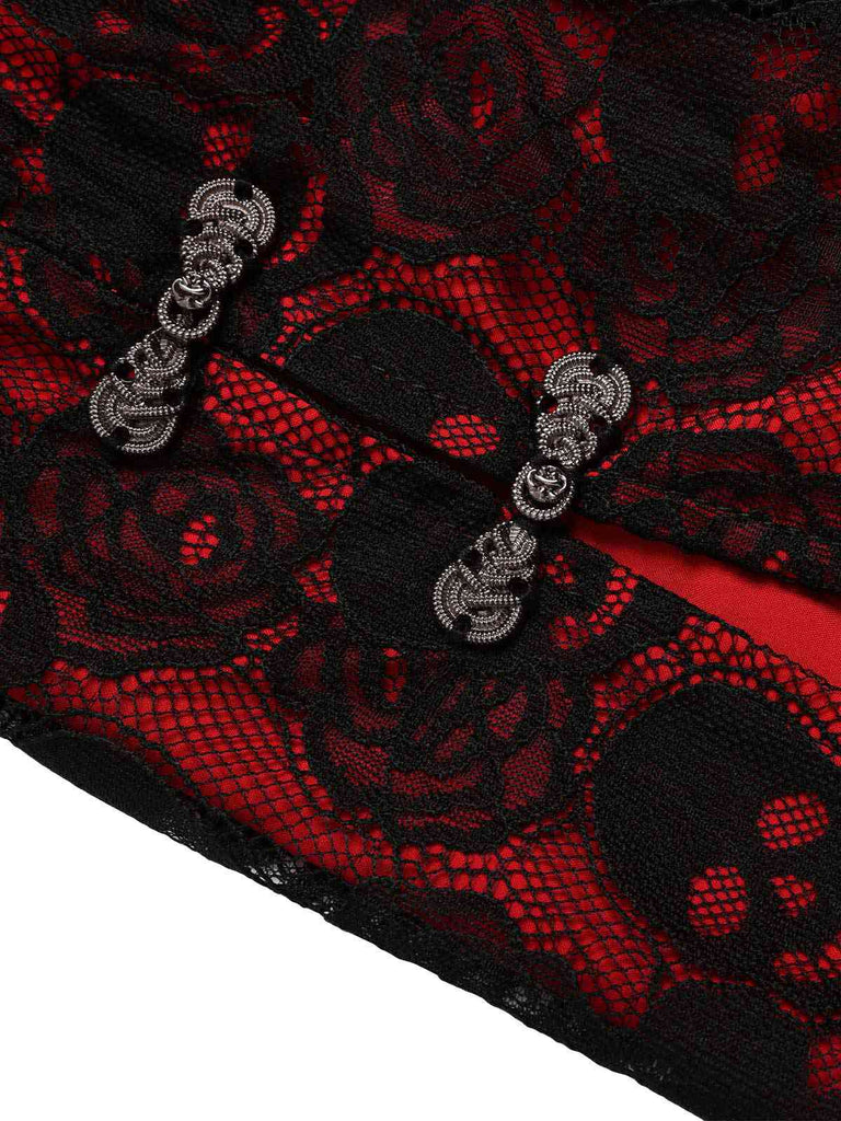 [Vorverkauf] Rot 1970er Gothic Schädel Halter Bleistift Kleid