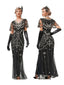 Schwarz 1920er Pailletten Maschen Abendkleid im Meerjungfrauen-Stil