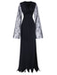 Schwarz 1930er Spitze Ärmel Bodenlänge Gothic Kleid