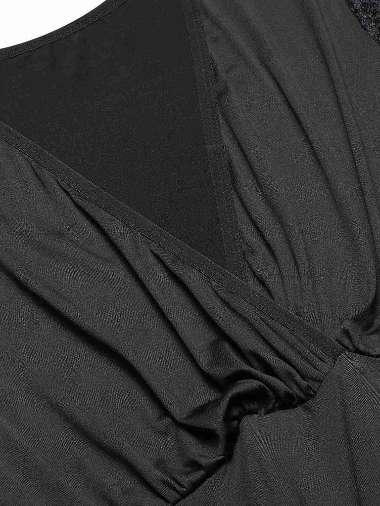 Schwarz 1930er Spitze Ärmel Bodenlänge Gothic Kleid
