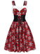 Rot 1950er Schneeflocke Plaid Plüsch Trimmen Kleid