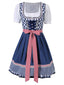 2PCS Blau 1950er Oktoberfest Puff Weiß Top & Gingham Kleid & Schürze