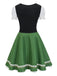 Grün 1950er Oktoberfest Dirndl Puffärmel Patchwork Kleid