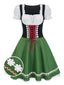 Grün 1950er Oktoberfest Dirndl Puffärmel Patchwork Kleid