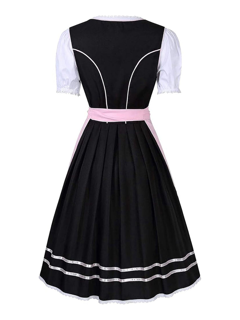 2PCS Rosa 1950er Oktoberfest Dirndl Puffärmel Besticktes Kleid