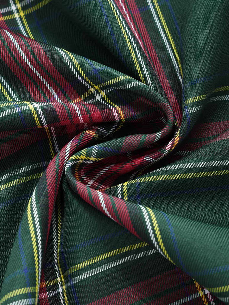 Grün 1950er Weihnachten Schulterfrei Tartan Kleid