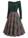 Grün 1950er Weihnachten Schulterfrei Tartan Kleid