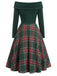 Grün 1950er Weihnachten Schulterfrei Tartan Kleid