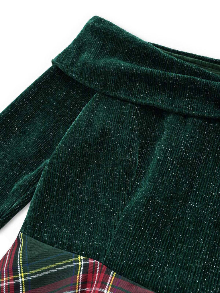 Grün 1950er Weihnachten Schulterfrei Tartan Kleid