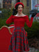 Rot 1950er Weihnachten Schulterfrei Tartan Kleid