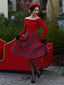 Rot 1950er Weihnachten Schulterfrei Tartan Kleid