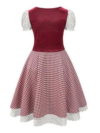 1950er Oktoberfest Dirndl Puffärmel Gingham Plaid Kleid