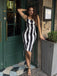 Schwarz 1960er Beetlejuice Kostüm Vertikale Streifen Träger Bleistiftkleid