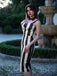 Schwarz 1960er Beetlejuice Kostüm Vertikale Streifen Träger Bleistiftkleid