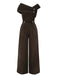 Braun 1950er Samt Schulterfrei Taste Jumpsuit