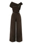 Braun 1950er Samt Schulterfrei Taste Jumpsuit