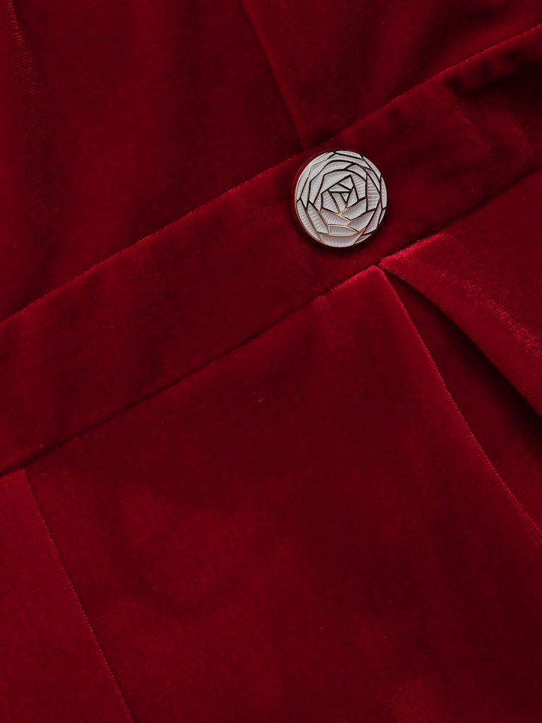 Grün 1950er Samt Schulterfrei Taste Jumpsuit