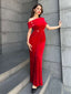Rot 1950er Samt Schulterfrei Taste Jumpsuit