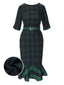 1930er Rundhalsausschnitt Tartan Plaid Meerjungfrauenkleid