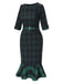 1930er Rundhalsausschnitt Tartan Plaid Meerjungfrauenkleid
